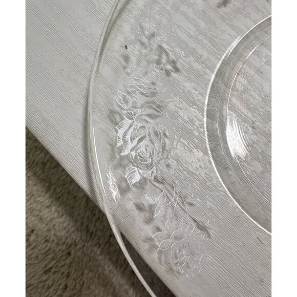 8 Vtg Clear Glass Plates 6" With Floral Rose Etched Design Bread Dessert Saucer - Picture 5 of 16